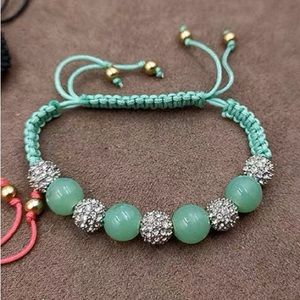 Juicy Couture Green Rope Crystal Brads Friendship Adjustable Bracelet NWT
